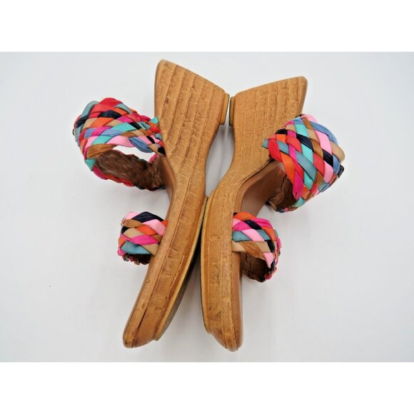 Italian Shoemakers Wedge Sandals Womens Size 7.5 Made in Italy Multicolor Cork - Picture 8 of 11